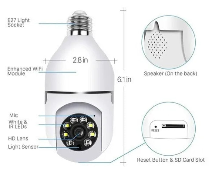 Camera Ip Segurança Lampada Yoosee Panoramica Wifi1080